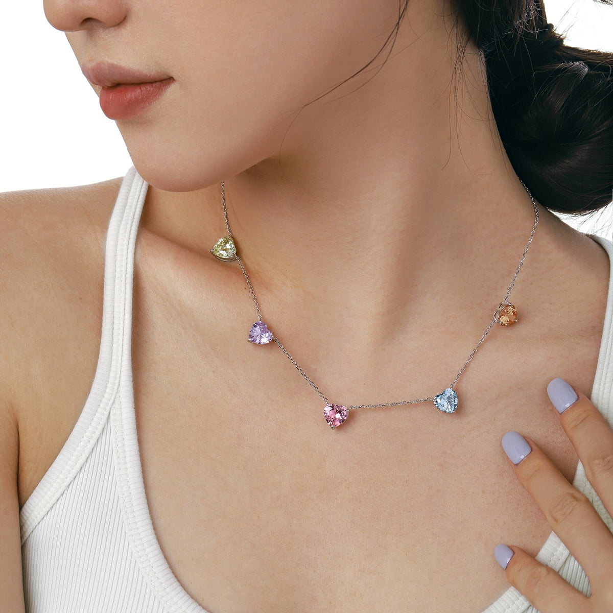 [Max Jewelry ]Sparkling Colorful Heart Cut Necklace