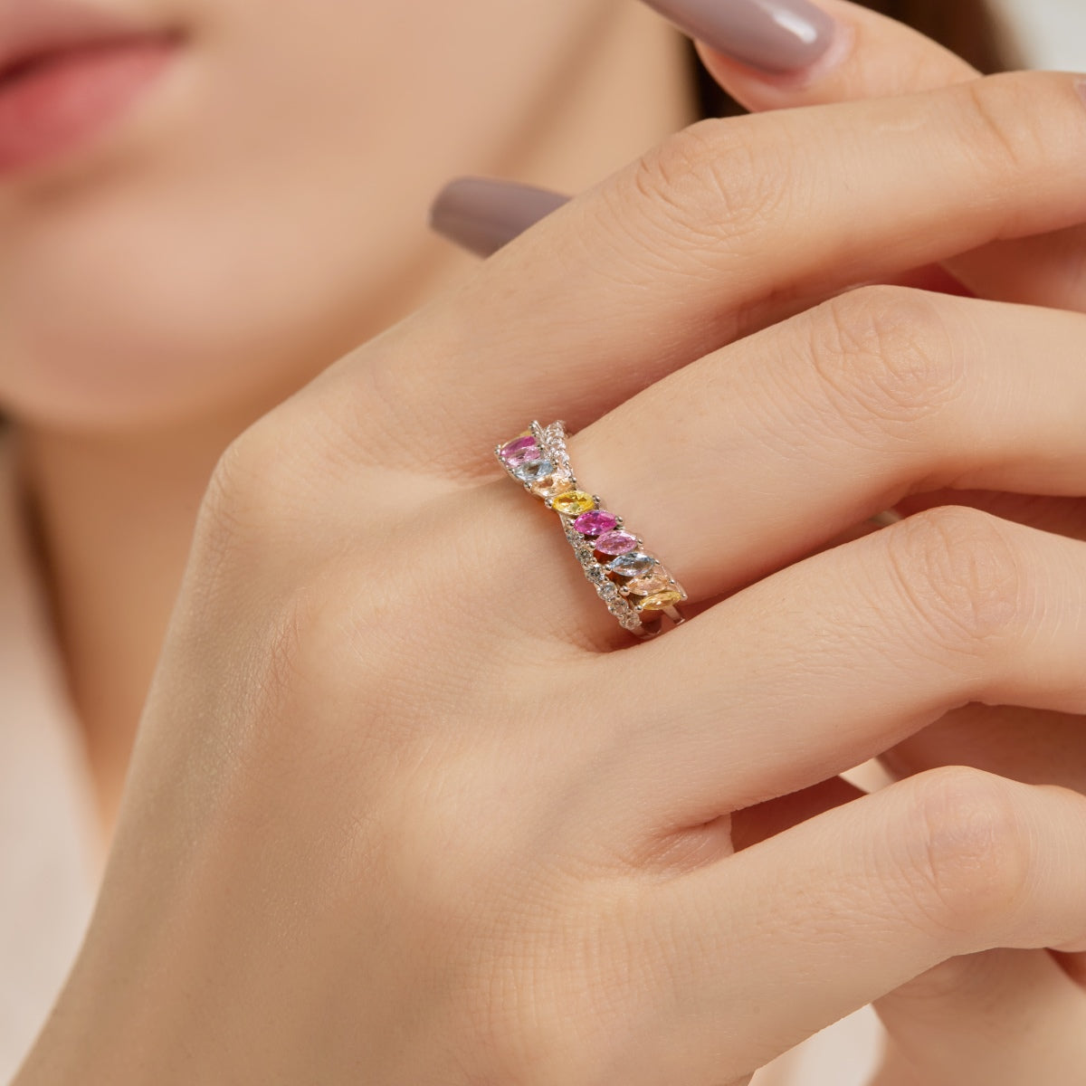 [Max Jewelry ]Unique Colorful Marquise Cut Daily Ring