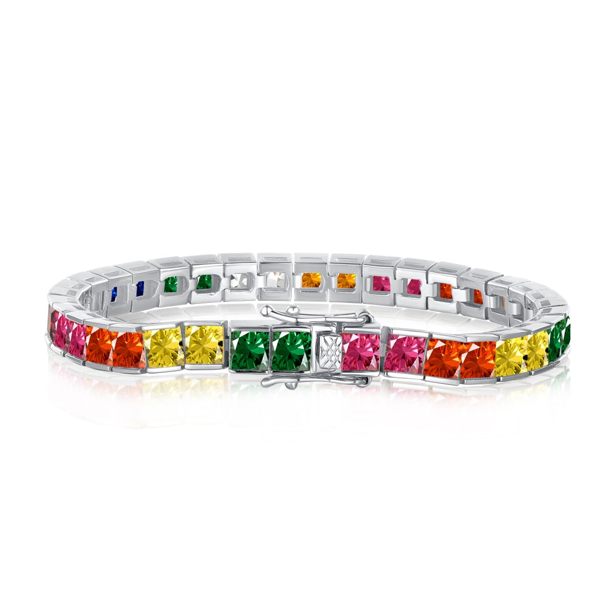 [Max Jewelry ]Radiant Colorful Princess Cut Tennis Bracelet