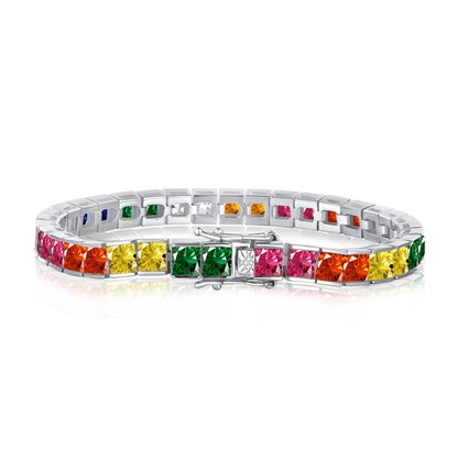 [Max Jewelry ]Radiant Colorful Princess Cut Tennis Bracelet