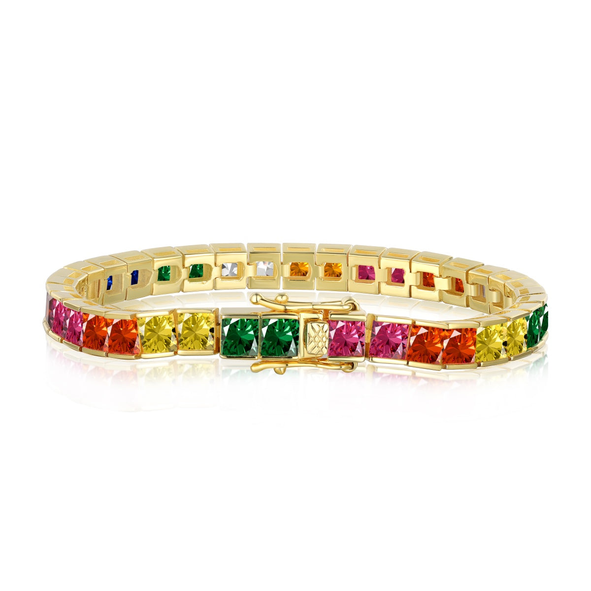 [Max Jewelry ]Radiant Colorful Princess Cut Tennis Bracelet