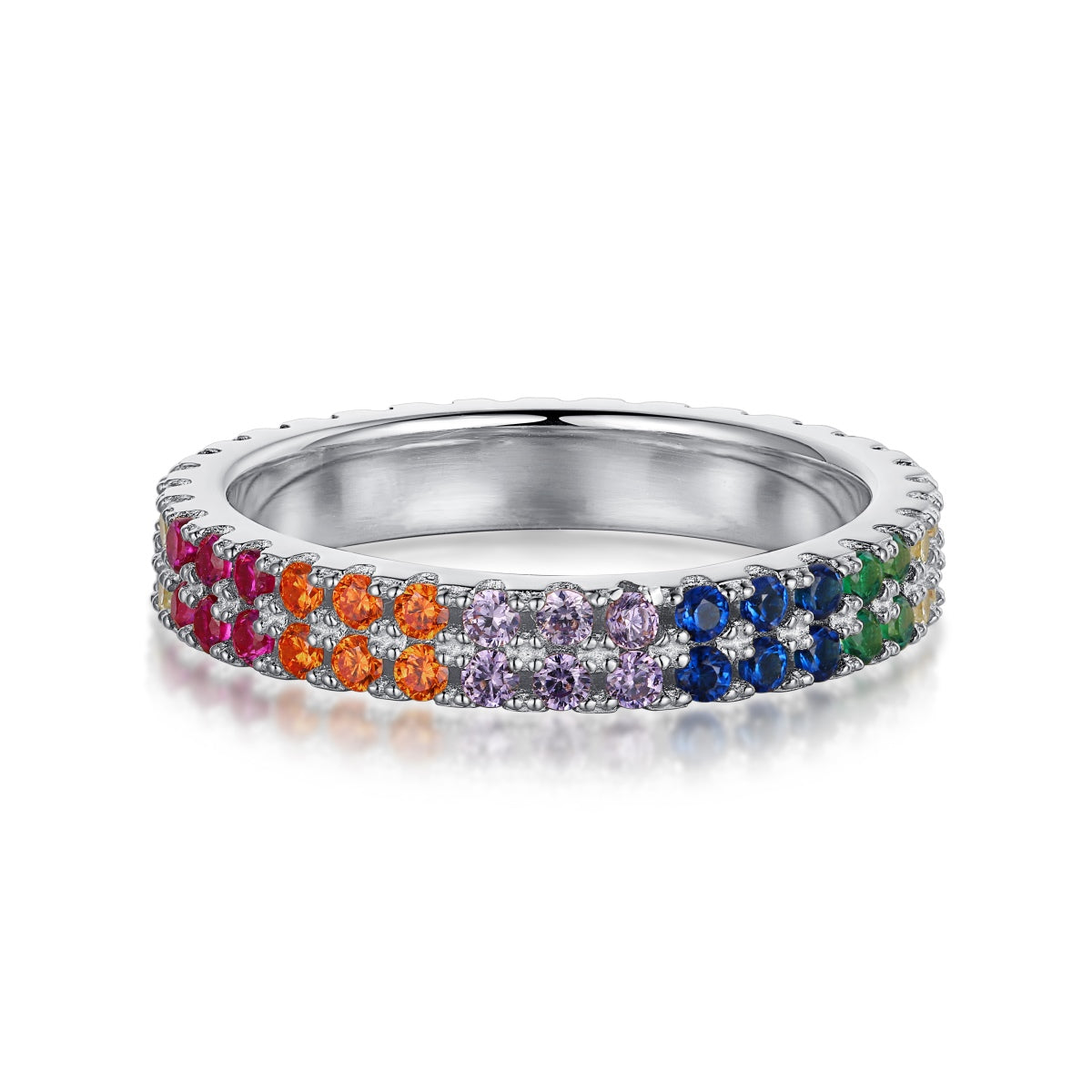 [Max Jewelry ]Unique Colorful Round Cut Tennis Ring