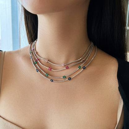 [Max Jewelry ]Luxurious Colorful Flower Tennis Necklace