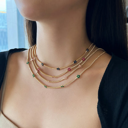 [Max Jewelry ]Luxurious Colorful Flower Tennis Necklace