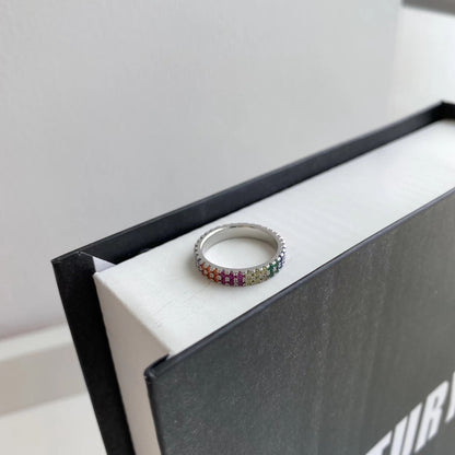 [Max Jewelry ]Unique Colorful Round Cut Tennis Ring