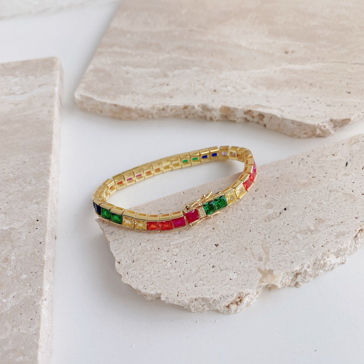 [Max Jewelry ]Radiant Colorful Princess Cut Tennis Bracelet