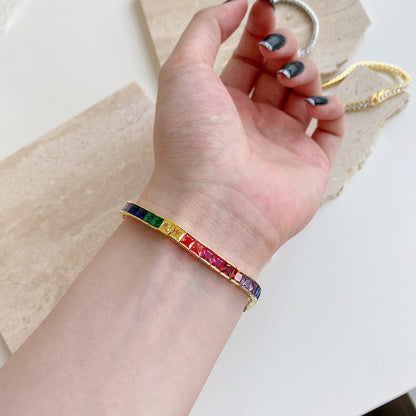[Max Jewelry ]Radiant Colorful Princess Cut Tennis Bracelet