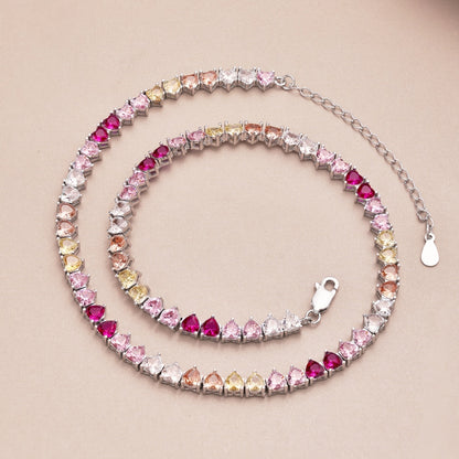 [Max Jewelry ]Sparkling Colorful Full Heart Tennis Necklace