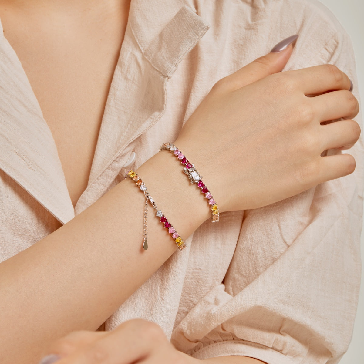 [Max Jewelry ]Luxurious Colorful Romantic Heart Shape Lover Bracelet
