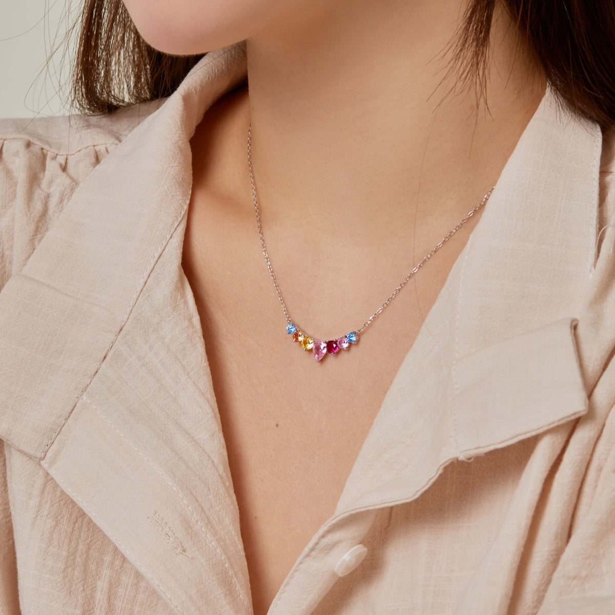 [Max Jewelry ]Dainty Colorful Heart Necklace