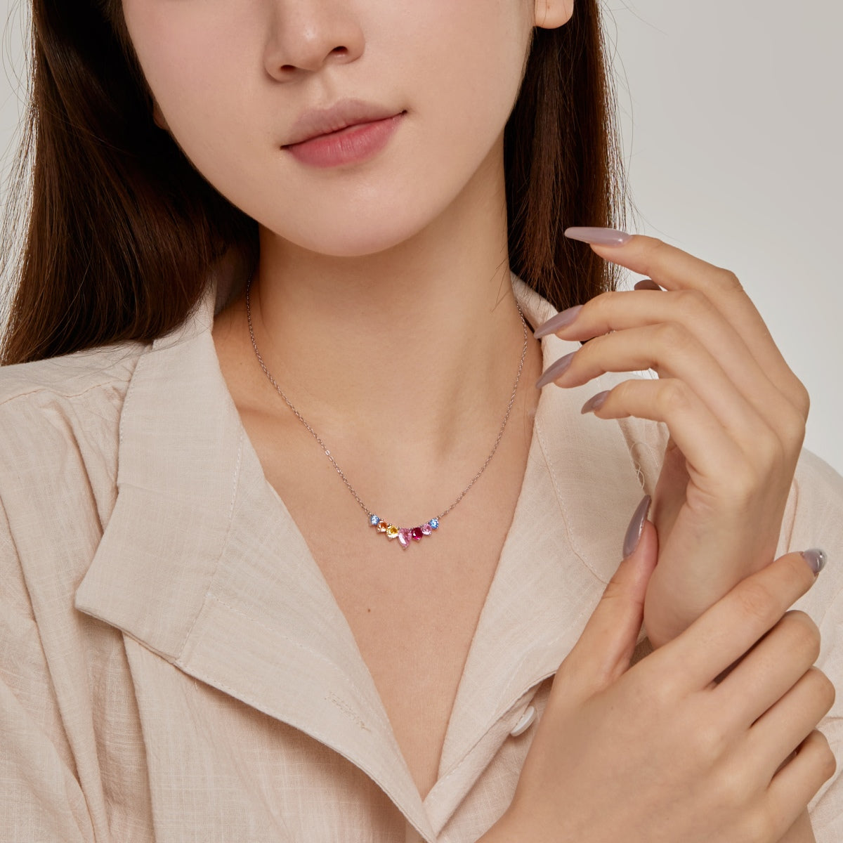 [Max Jewelry ]Dainty Colorful Heart Necklace