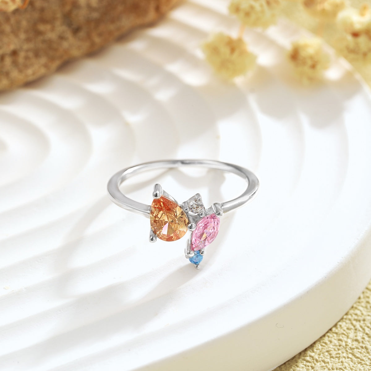 [Max Jewelry ]Radiant Colorful Multi Cut Daily Ring