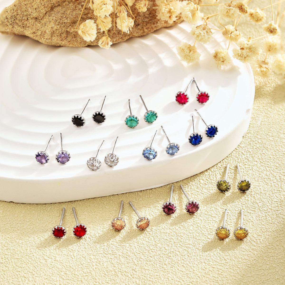 [Max Jewelry ]Sparkling Colorful Round Shape Earrings