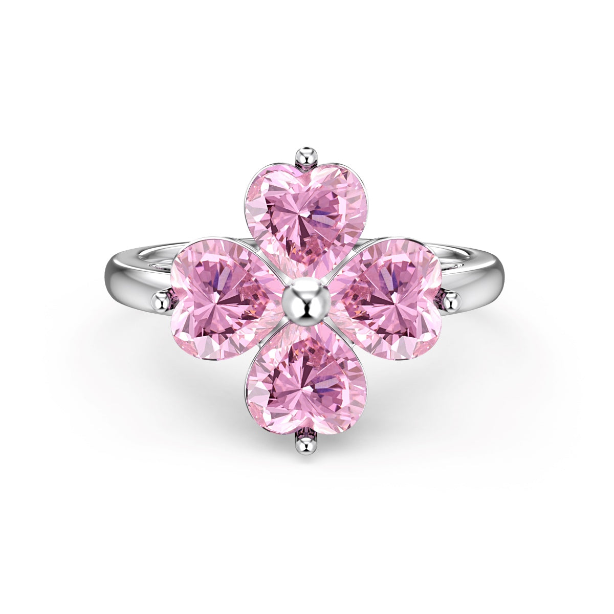[Max Jewelry ]Heart-shaped Four-Leaf Clover Ball Ring
