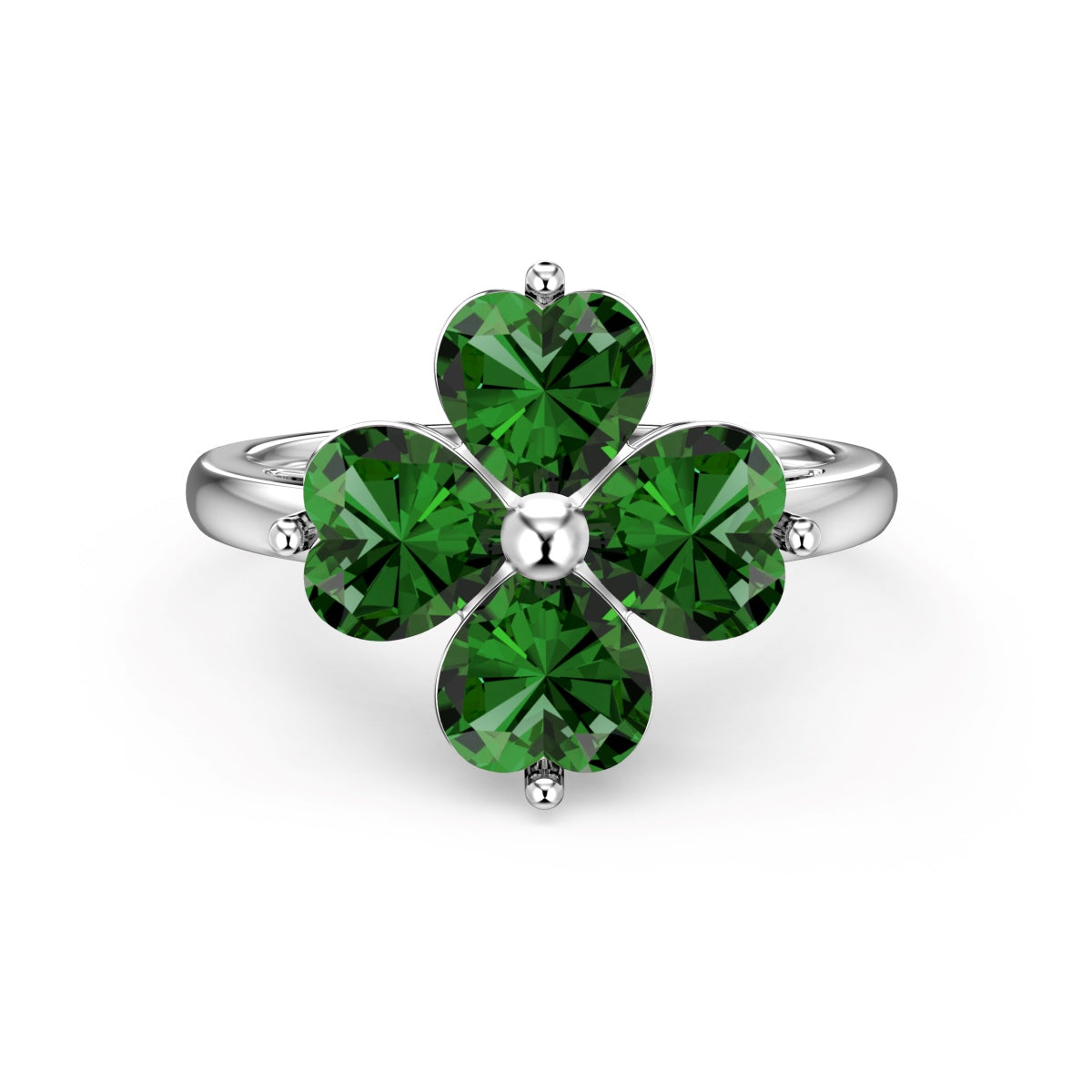 [Max Jewelry ]Heart-shaped Four-Leaf Clover Ball Ring