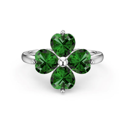 [Max Jewelry ]Heart-shaped Four-Leaf Clover Ball Ring