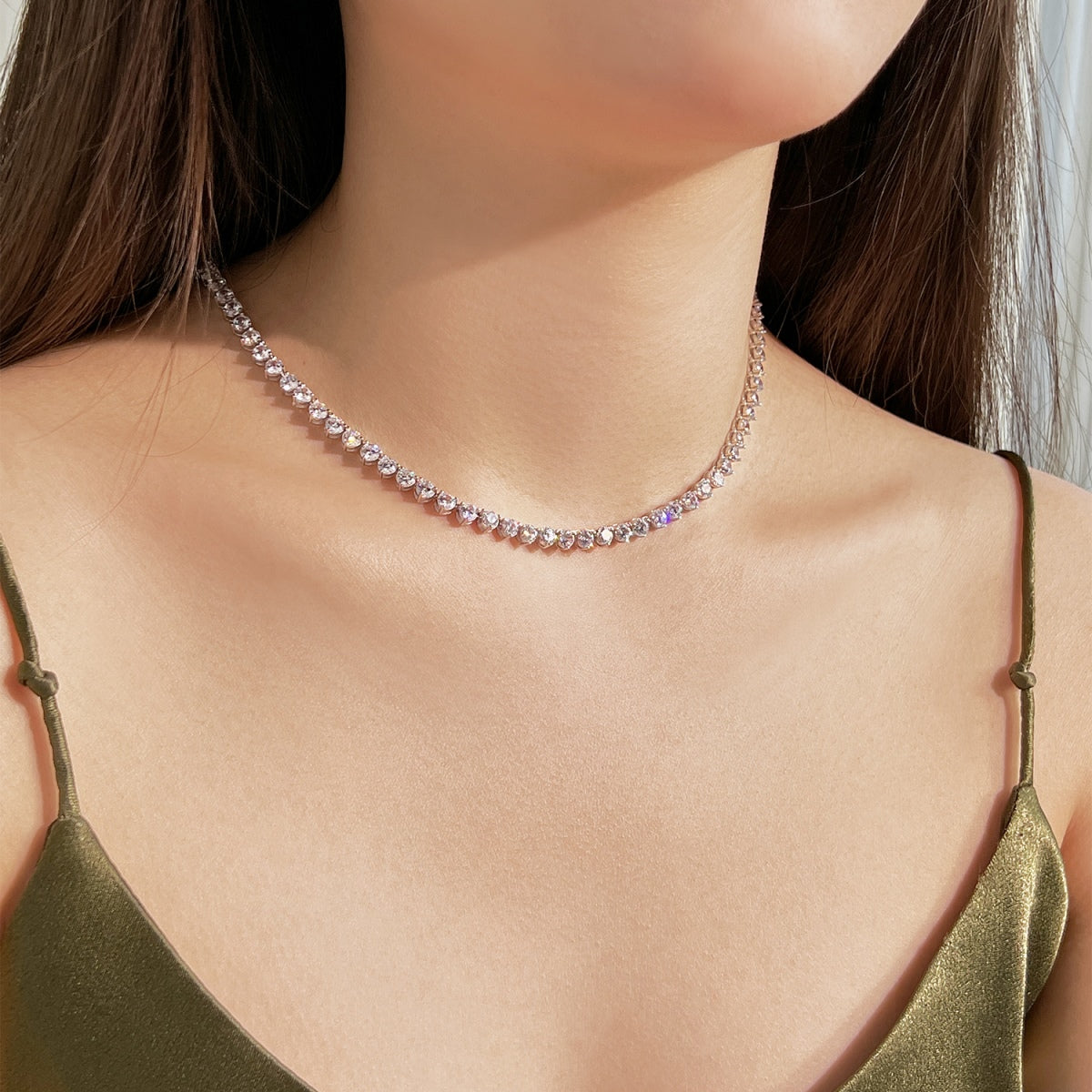[Max Jewelry ]Ornate Heart Cut Tennis Necklace