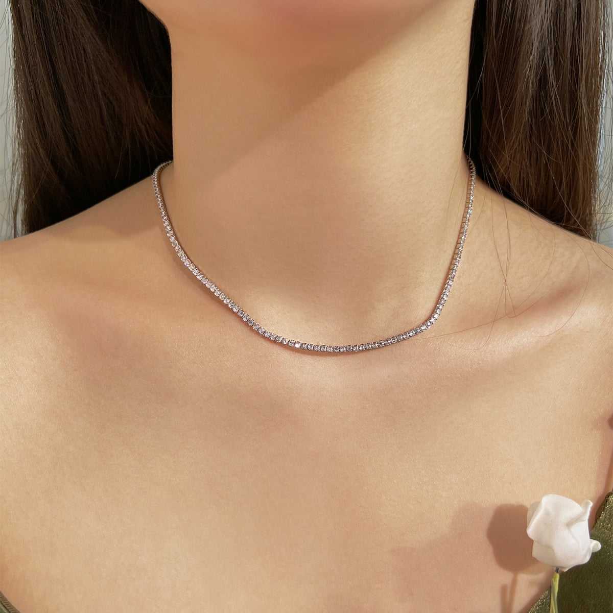 [Max Jewelry ]Delicate Round Shape Tennis Necklace