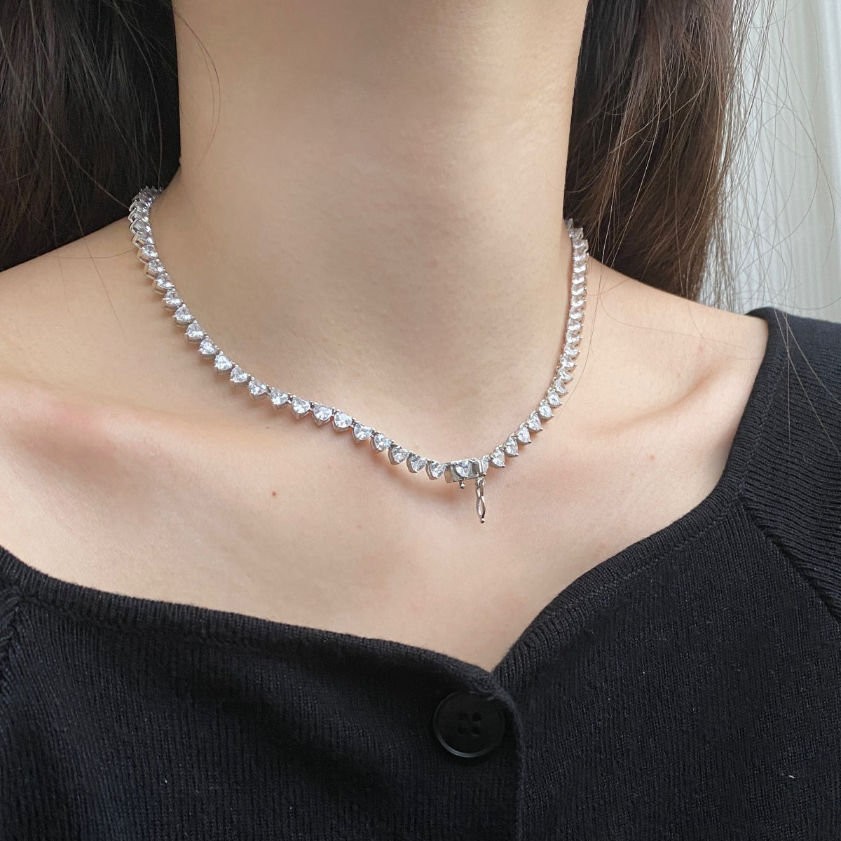 [Max Jewelry ]Ornate Heart Cut Tennis Necklace