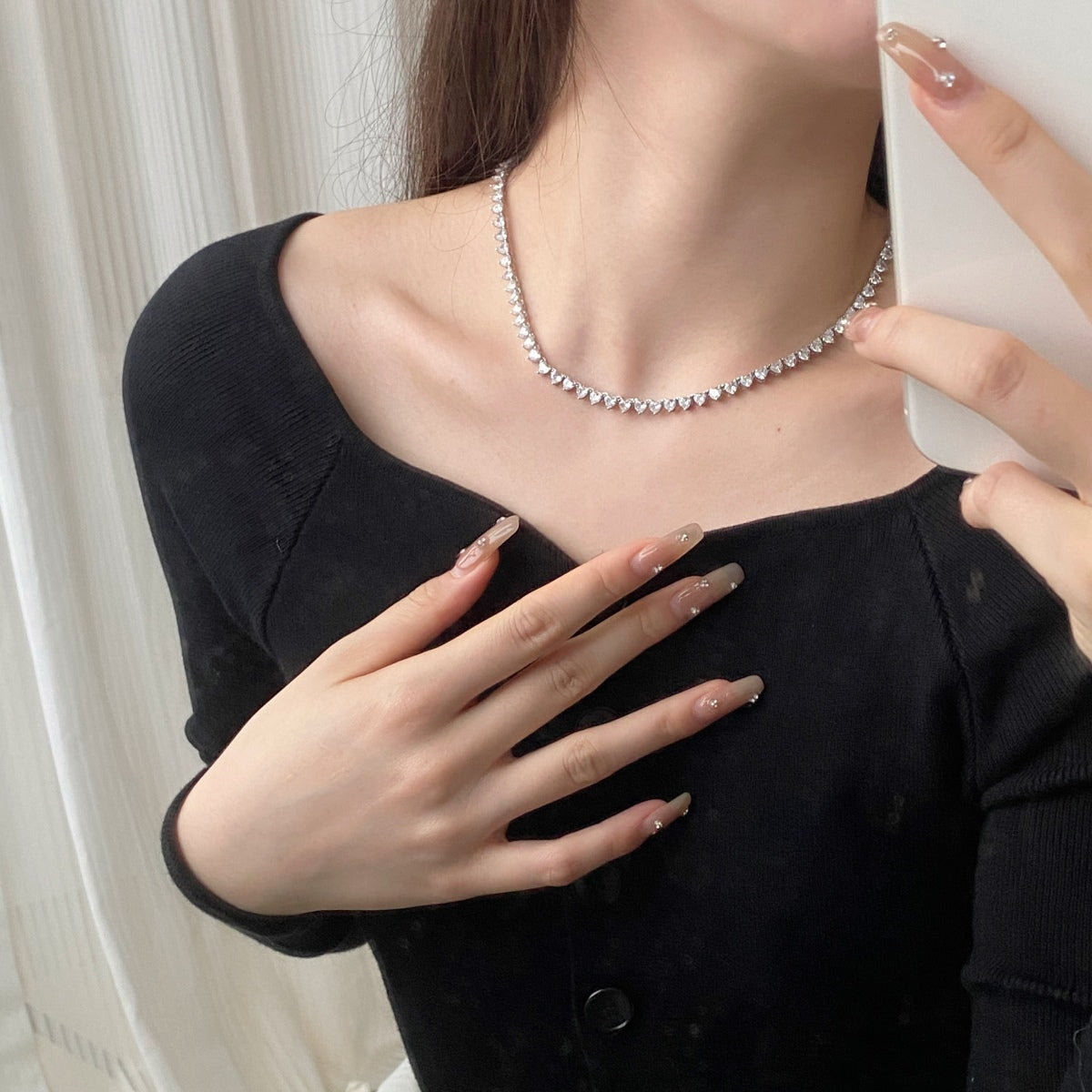 [Max Jewelry ]Ornate Heart Cut Tennis Necklace