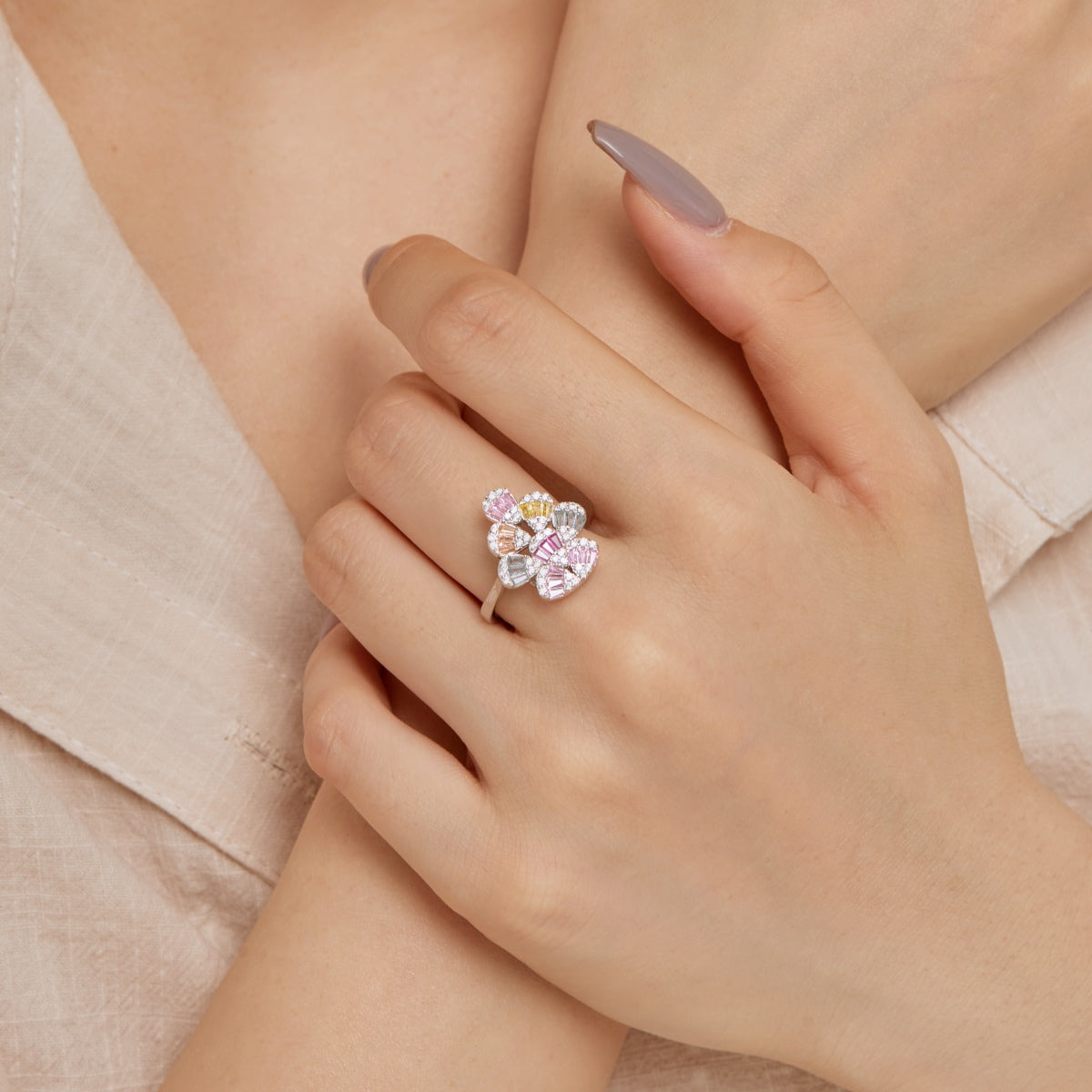 [Max Jewelry ]Sparkling Colorful Water Drop Shape Daily Ring