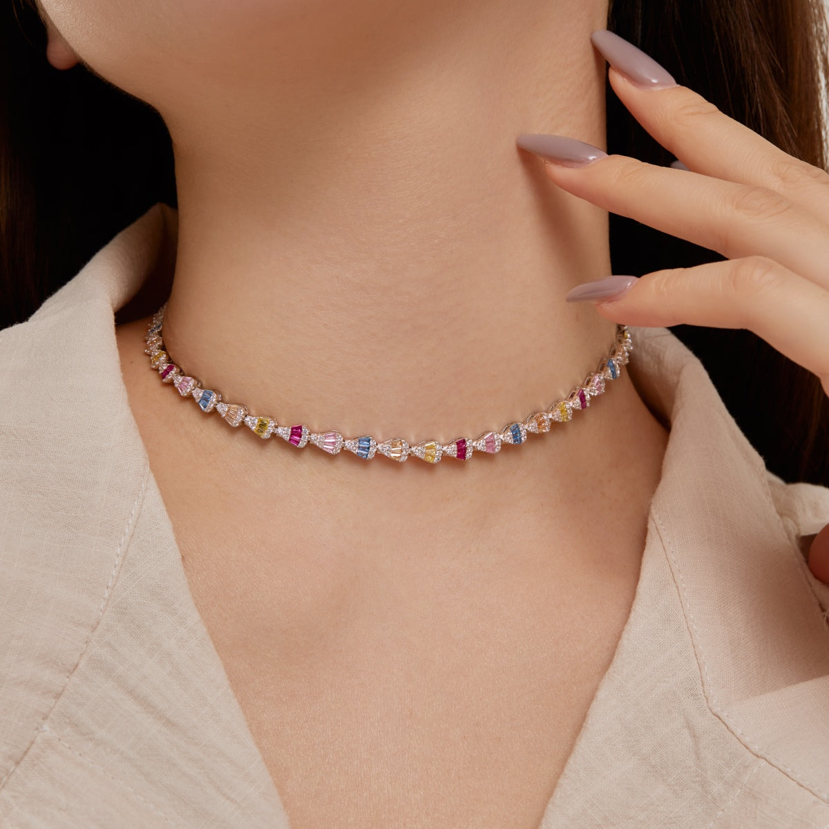 [Max Jewelry ]Radiant Colorful Rainbow Necklace