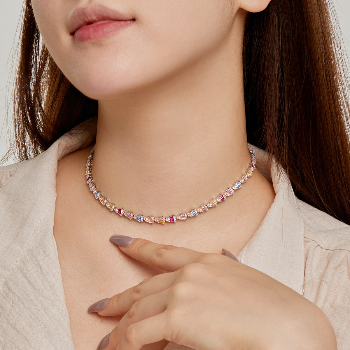[Max Jewelry ]Radiant Colorful Rainbow Necklace