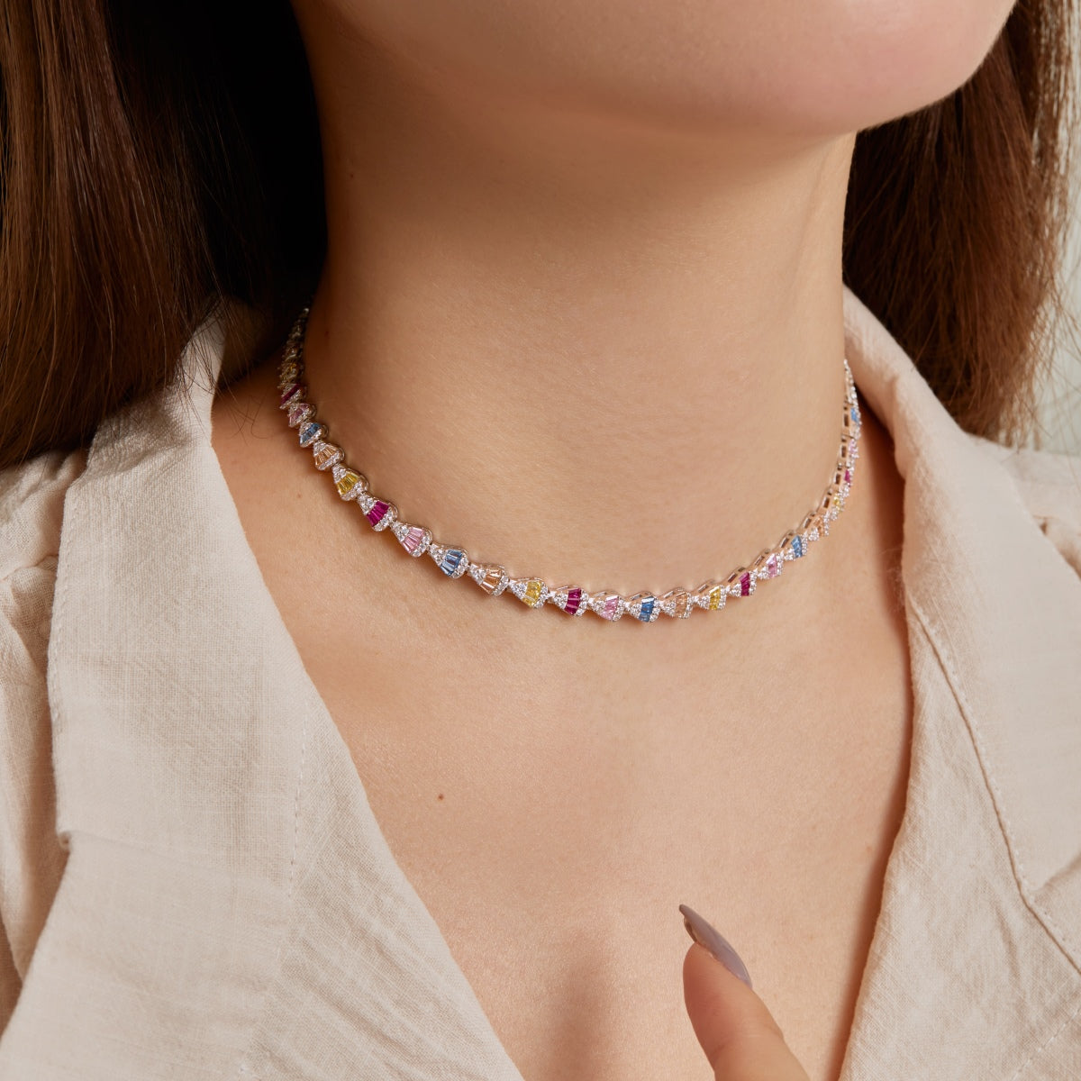 [Max Jewelry ]Radiant Colorful Rainbow Necklace