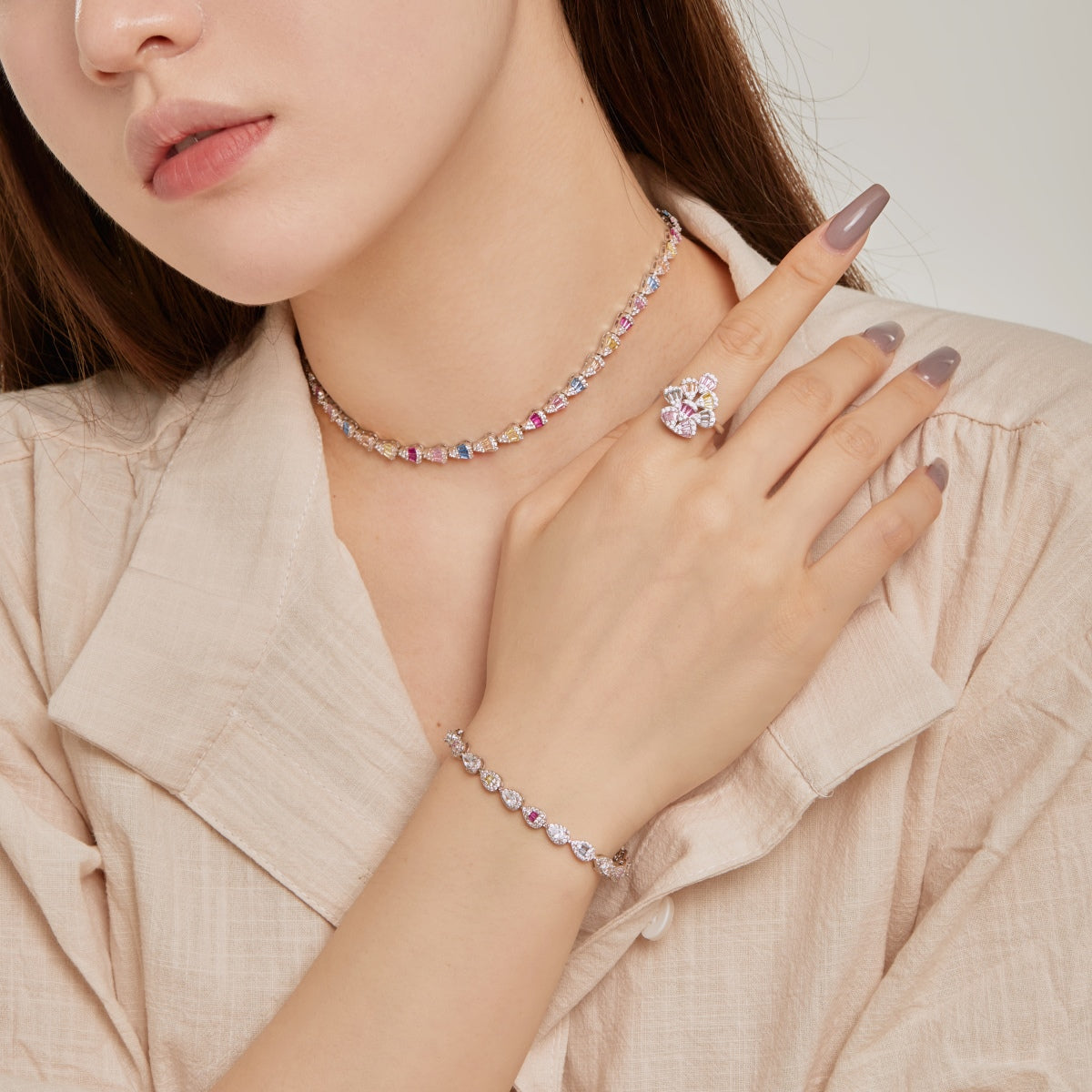 [Max Jewelry ]Radiant Colorful Rainbow Necklace