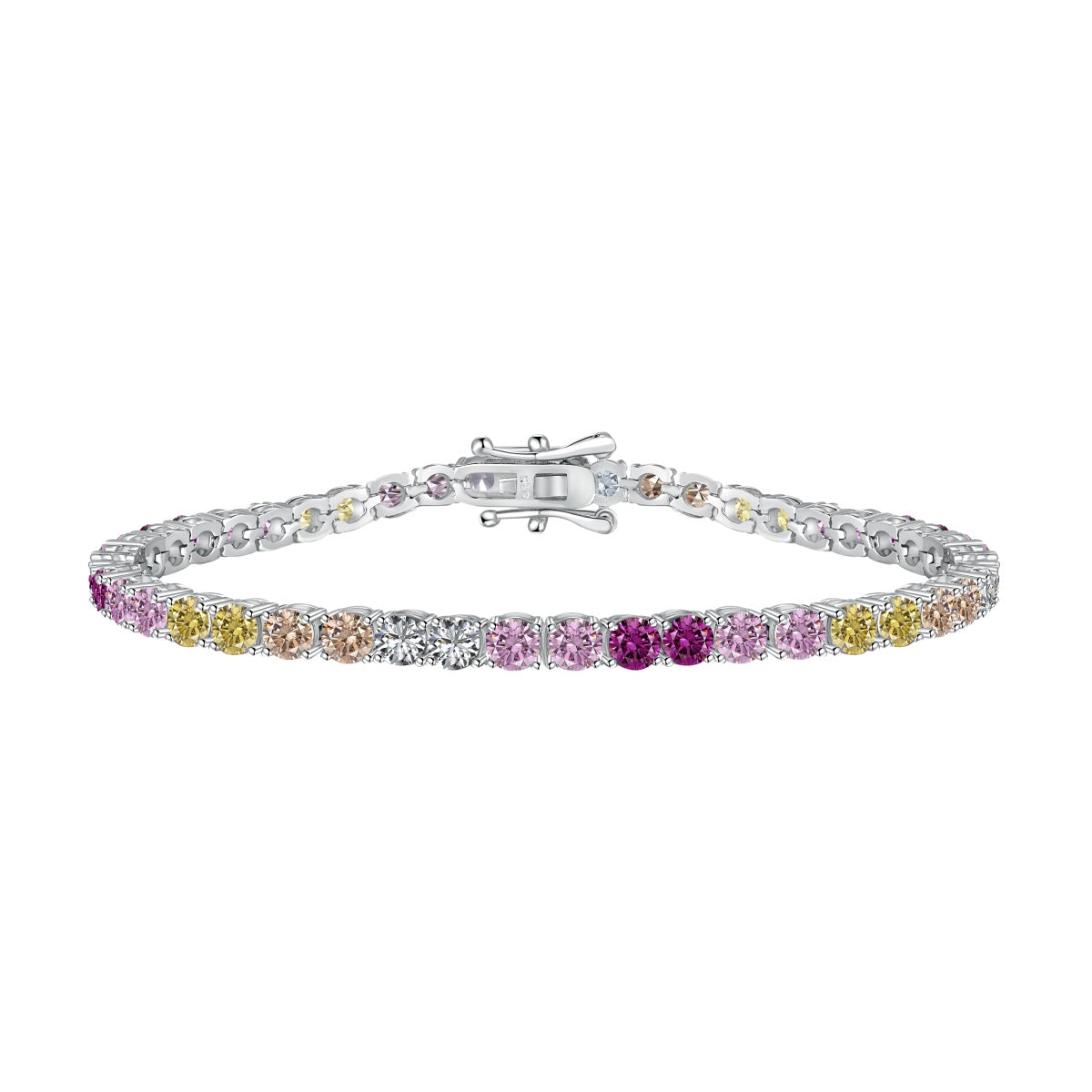 [Max Jewelry ]Radiant Colorful Round Cut Tennis Bracelet