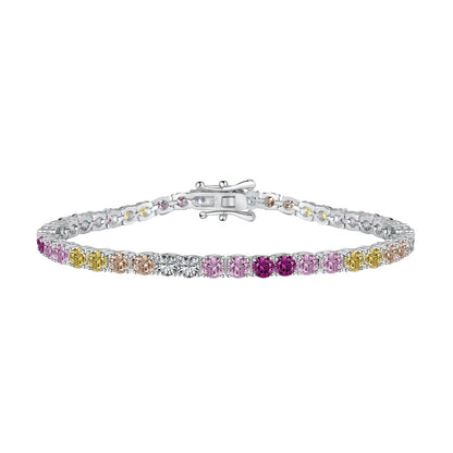 [Max Jewelry ]Radiant Colorful Round Cut Tennis Bracelet