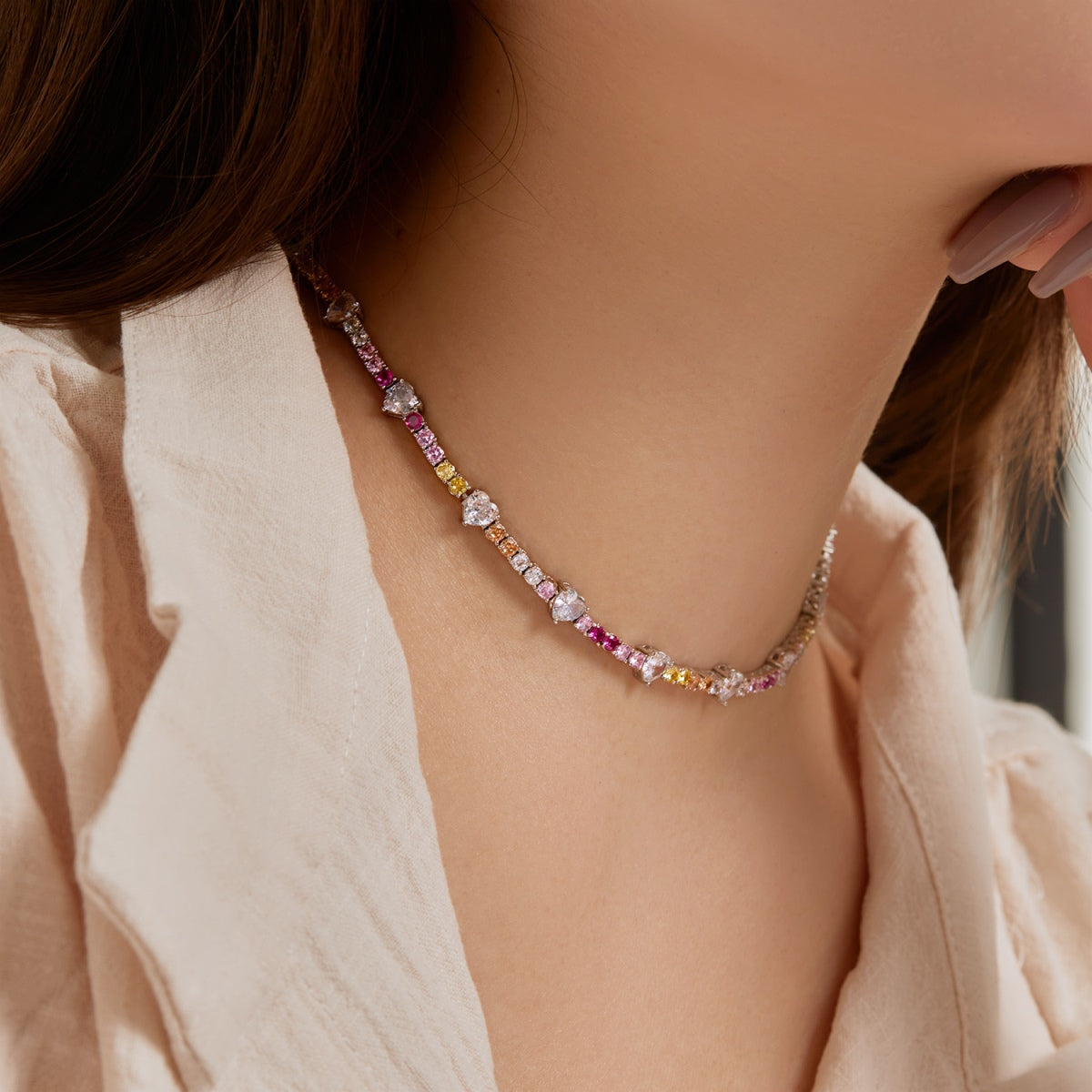 [Max Jewelry ]Delicate Colorful Rainbow Tennis Chain