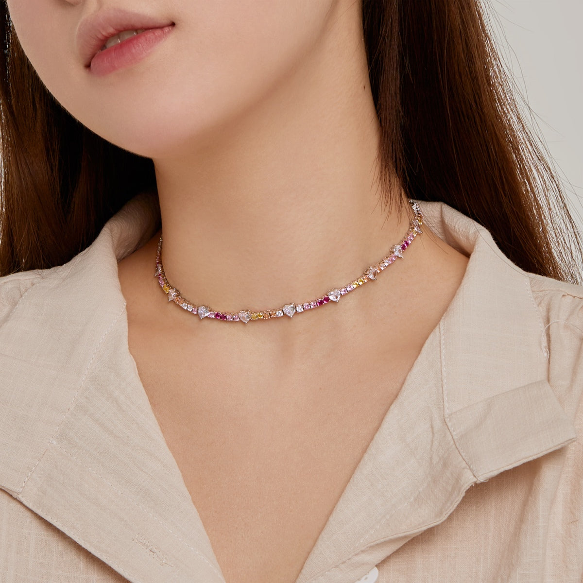 [Max Jewelry ]Delicate Colorful Rainbow Tennis Chain