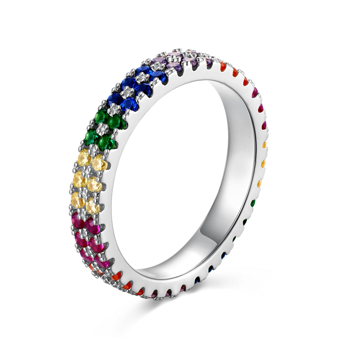[Max Jewelry ]Unique Colorful Round Cut Tennis Ring