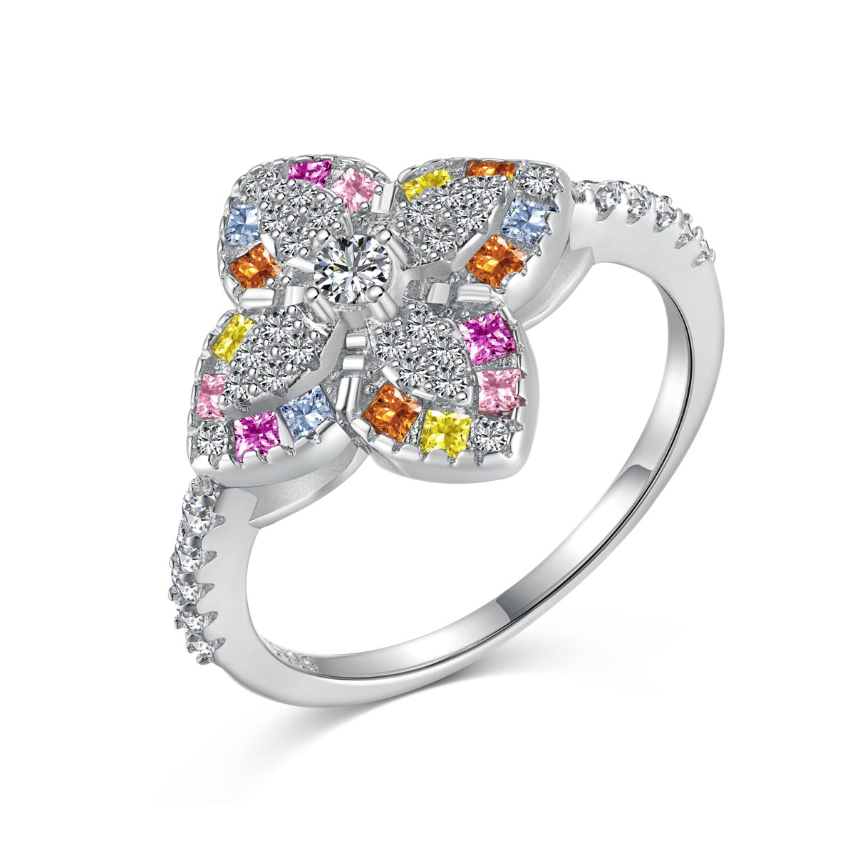 [Max Jewelry ]Luxurious Colorful Flower Shape Banquet Ring