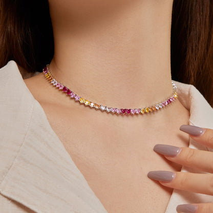 [Max Jewelry ]Sparkling Colorful Full Heart Tennis Necklace