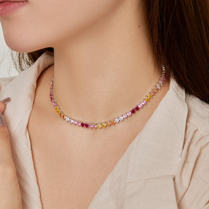 [Max Jewelry ]Sparkling Colorful Full Heart Tennis Necklace
