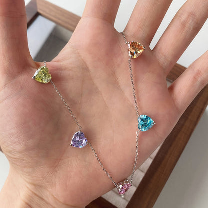 [Max Jewelry ]Sparkling Colorful Heart Cut Necklace