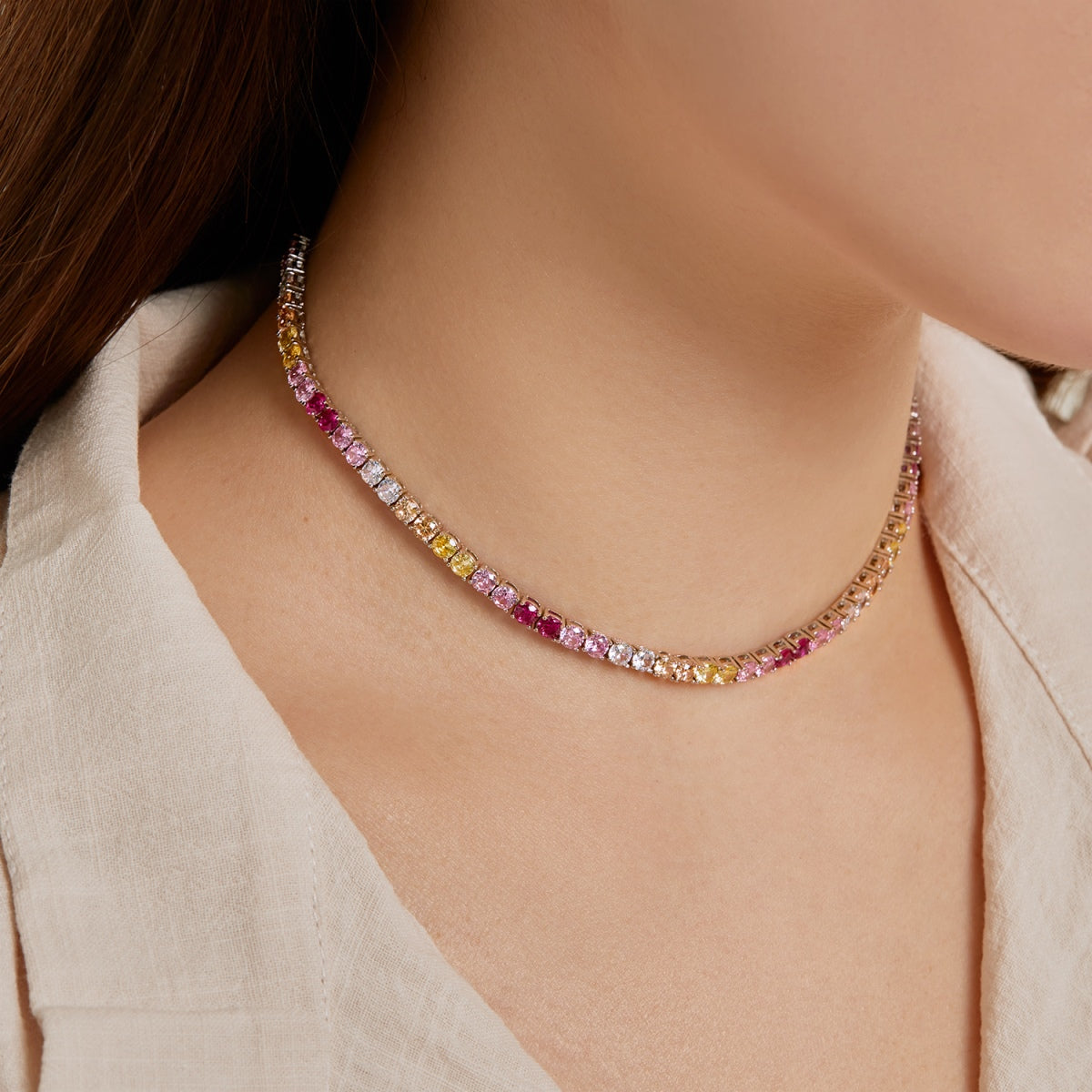 [Max Jewelry ]Delicate Colorful Tennis Necklace