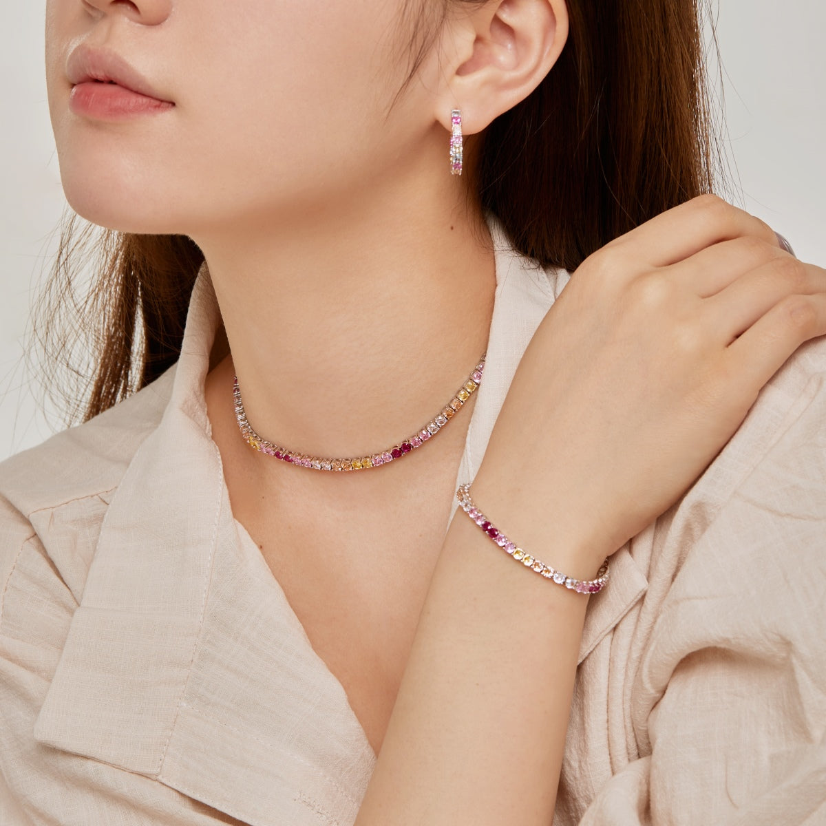 [Max Jewelry ]Delicate Colorful Tennis Necklace