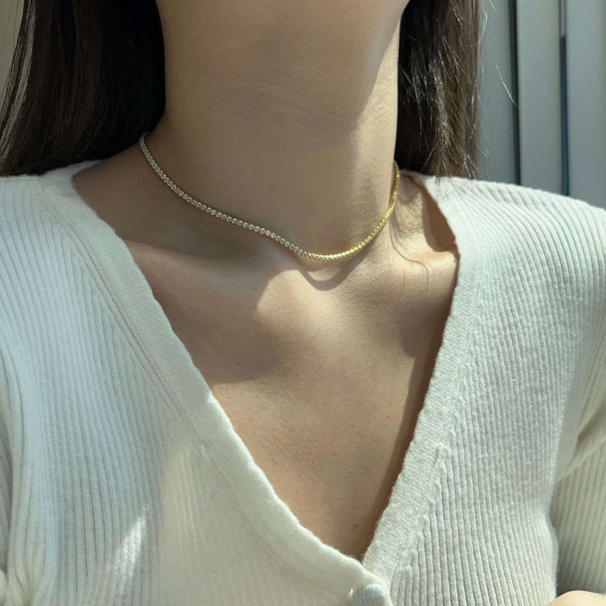 [Max Jewelry ]Delicate Round Shape Tennis Necklace
