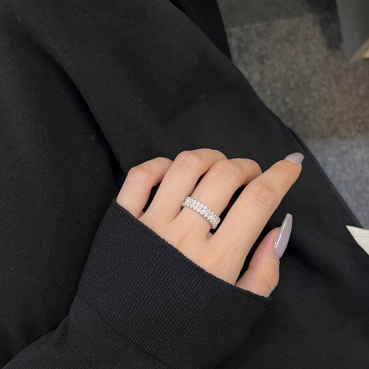 [Max Jewelry ]Splashy Ornate Emerald Cut Cocktail Ring