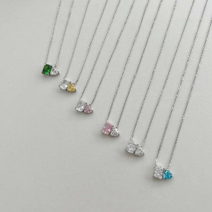 [Max Jewelry ]Dazzling Square & Heart Shape Necklace