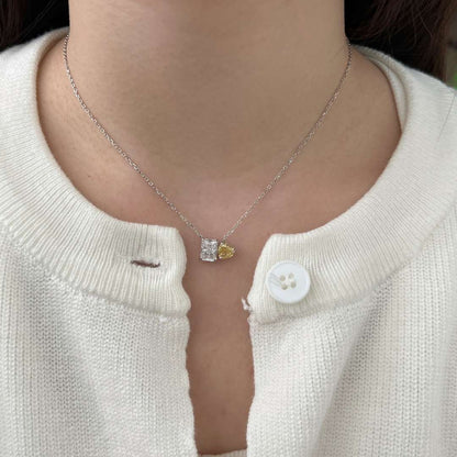 [Max Jewelry ]Dazzling Square & Heart Shape Necklace