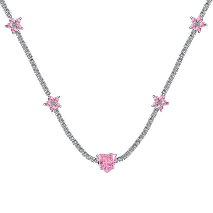 [Max Jewelry ]Dazzling Pink Heart Flower Necklace