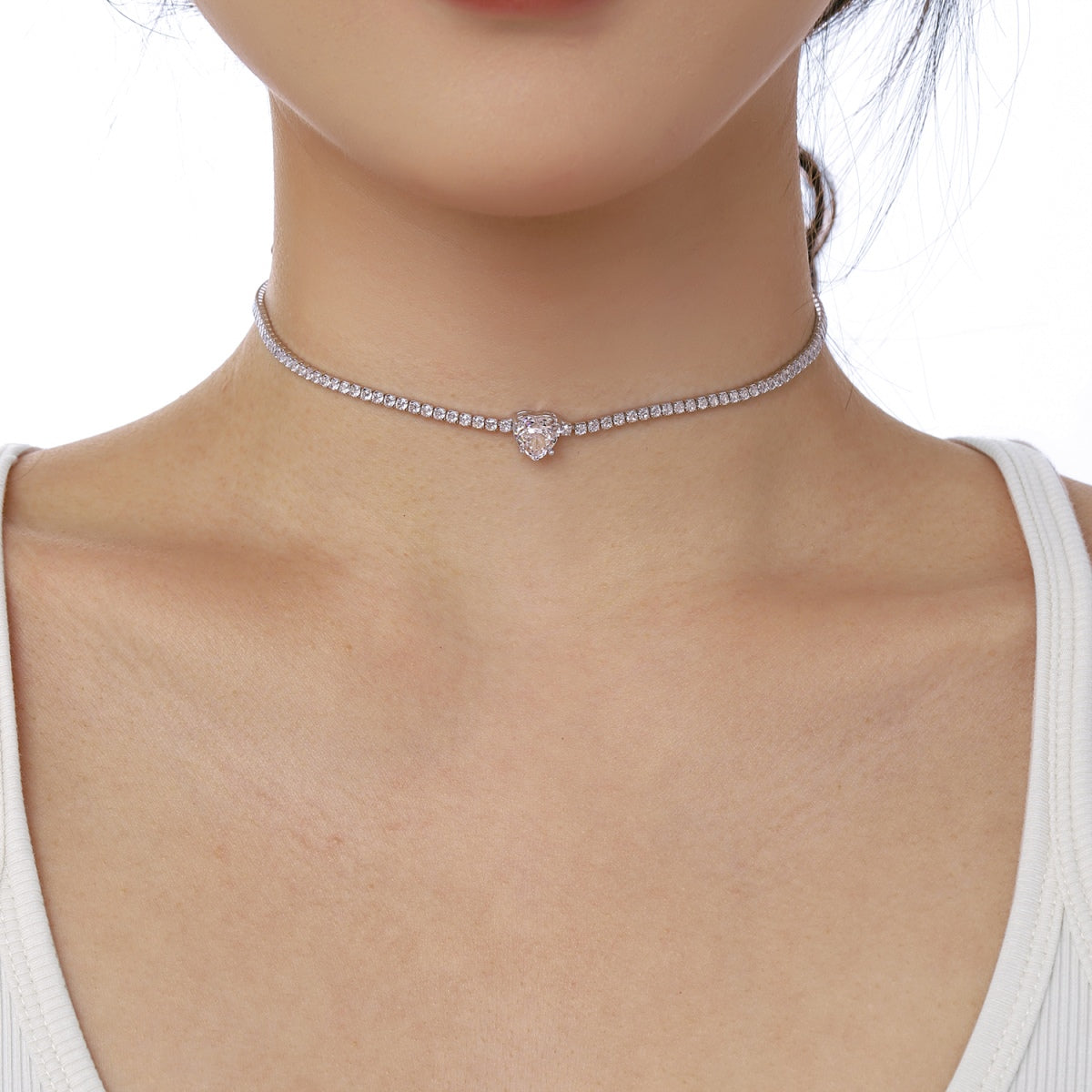 [Max Jewelry ]2.0 Carat Sparkling Tennis Heart Cut Necklace