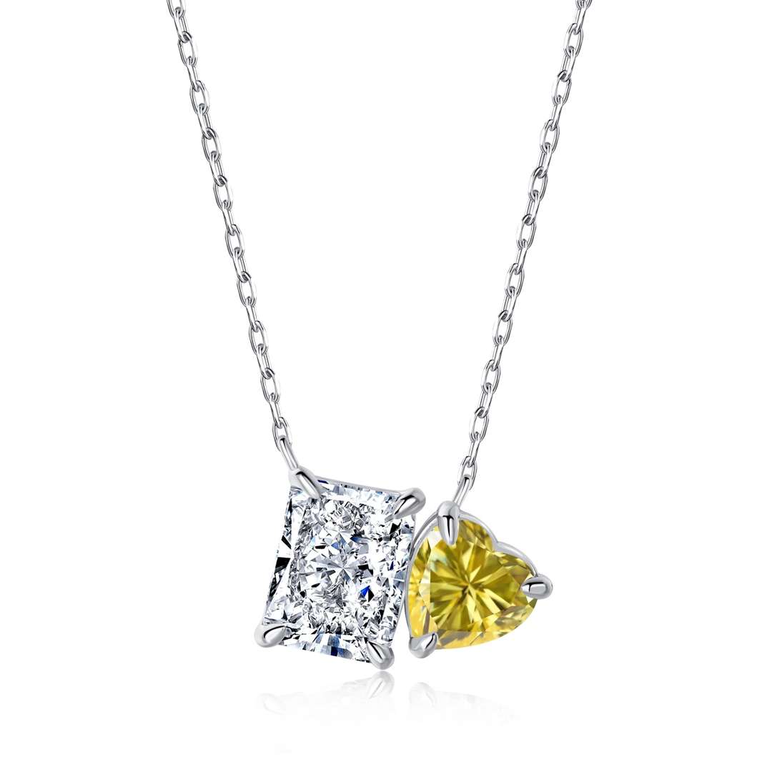 [Max Jewelry ]Dazzling Square & Heart Shape Necklace