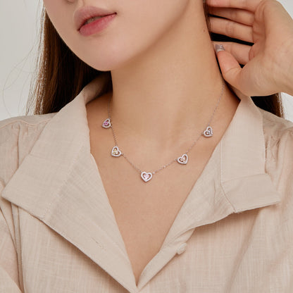 [Max Jewelry ]Sparkling Five Heart Necklace
