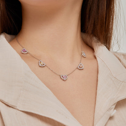 [Max Jewelry ]Sparkling Five Heart Necklace