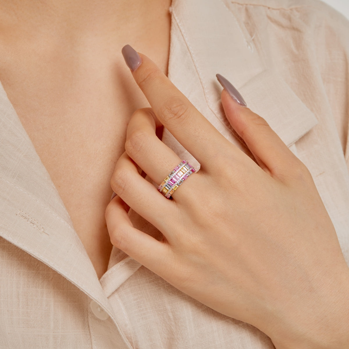 [Max Jewelry ]Dazzling Colorful Radiant Cut Party Ring